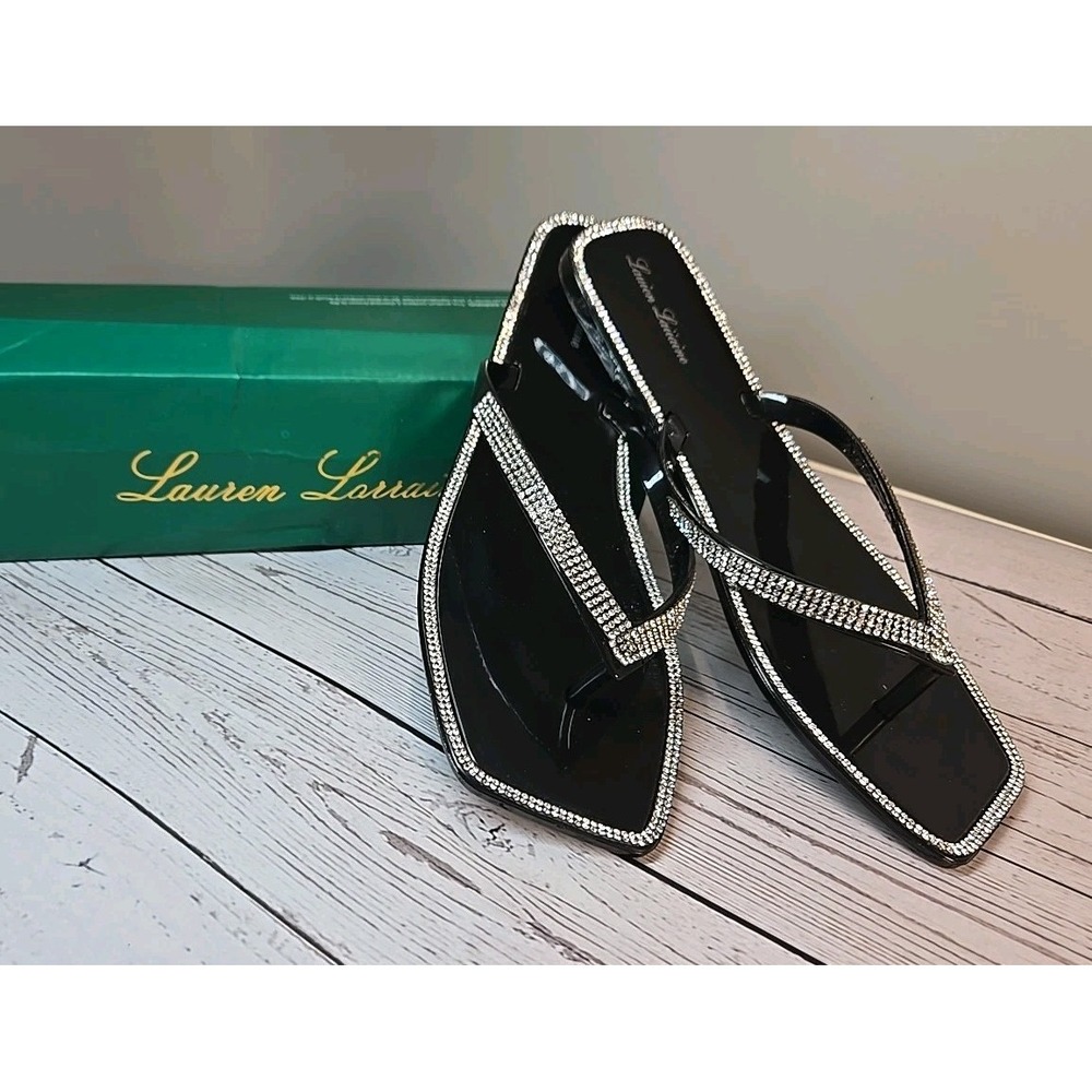 Lauren Lorraine‎ Tampa Black Sandals Size 9 Bling Flip Flops Sparkle Fabulous